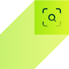 A neon green and black background with an image of a magnifying glass.